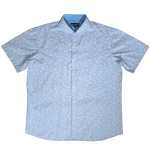 Sahara Club Shark Print Button Down Shirt Men’s XL Blue Beach Resort Vacation
